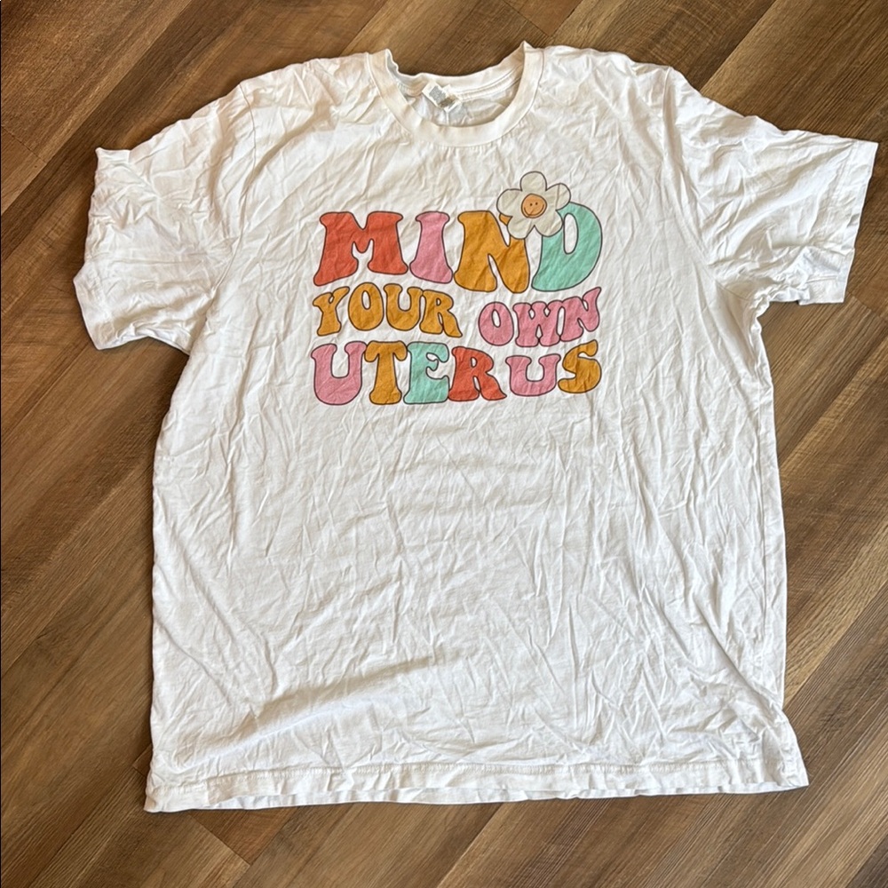 White and Red Short Sleeve Tee with Retro Graphic